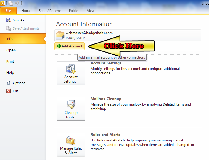 Setup outlook 2010 for Host Gator, Idosolu, Idohost.in Website Hosting step-1