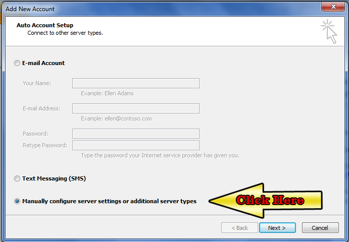 Setup outlook 2010 for Host Gator, Idosolu, Idohost.in Website Hosting step-2