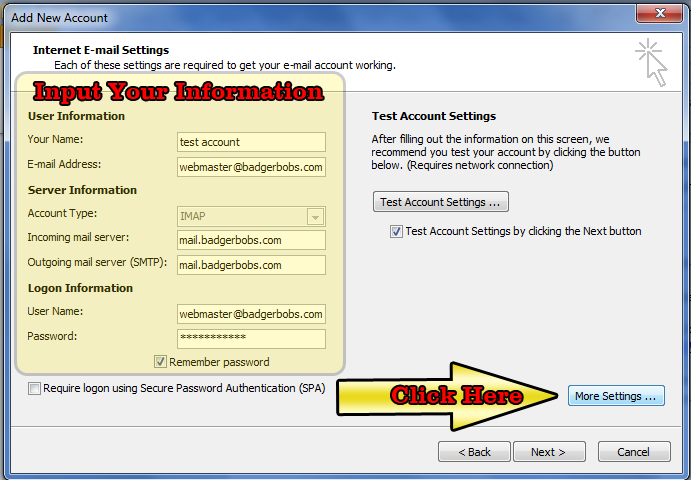 Setup outlook 2010 for Host Gator, Idosolu, Idohost.in Website Hosting step-4